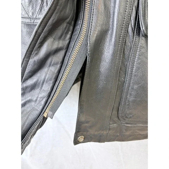 Vintage 1990s Leather Jacket Mens M Black Minimalist Zip Front Retro